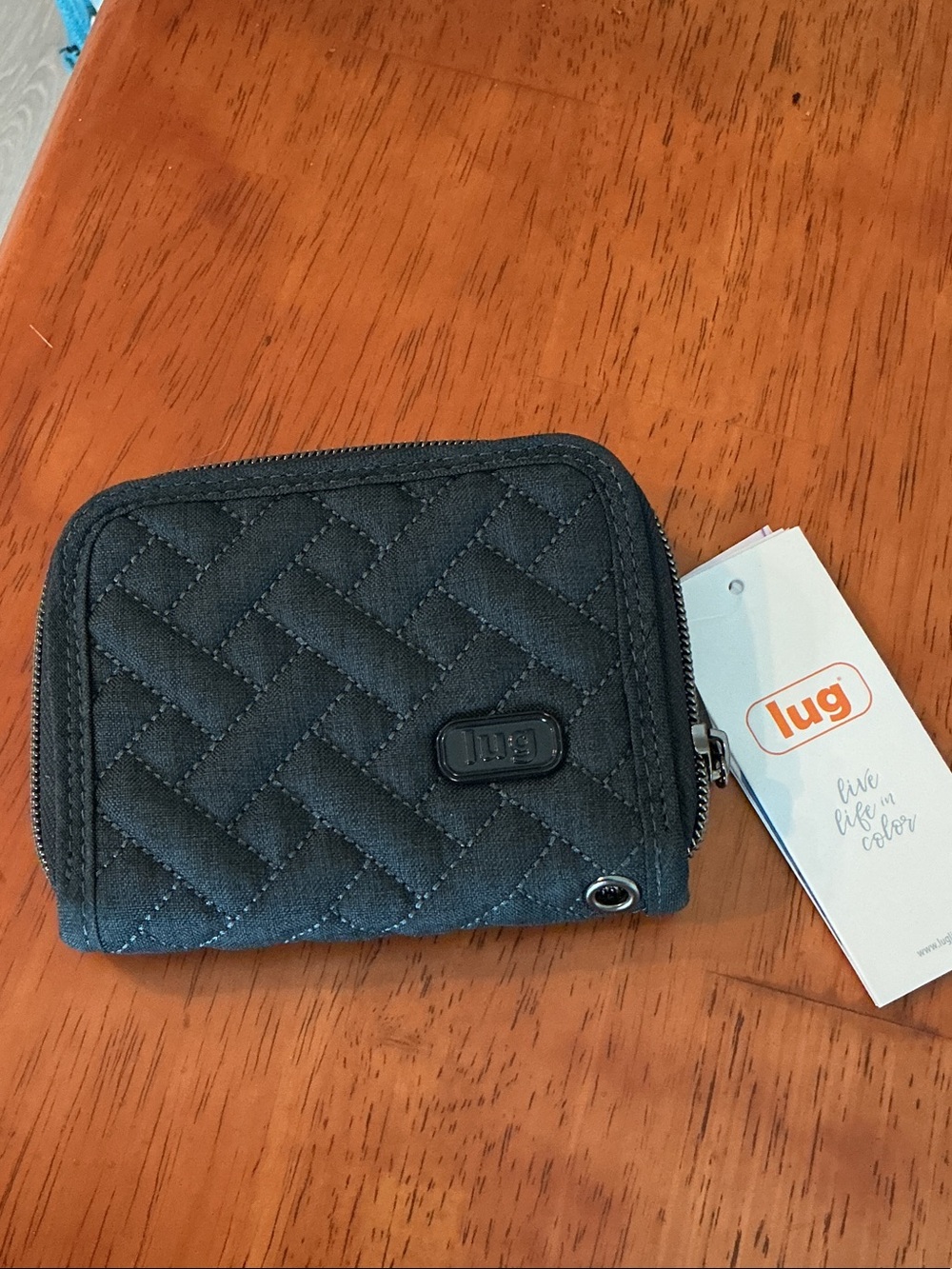lug Quilted Zip Wallet in Indigo/Black NWT
